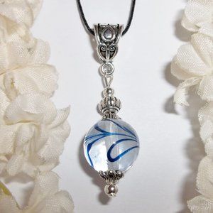 Navy Blue and Clear Beaded Necklace Handmade 5159
